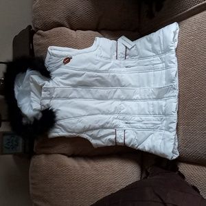 White faux fur hooded vest
